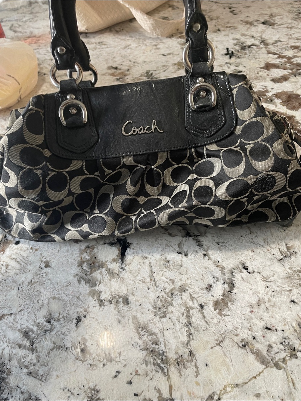 Coach Black and Cream Signature Shoulder Bag